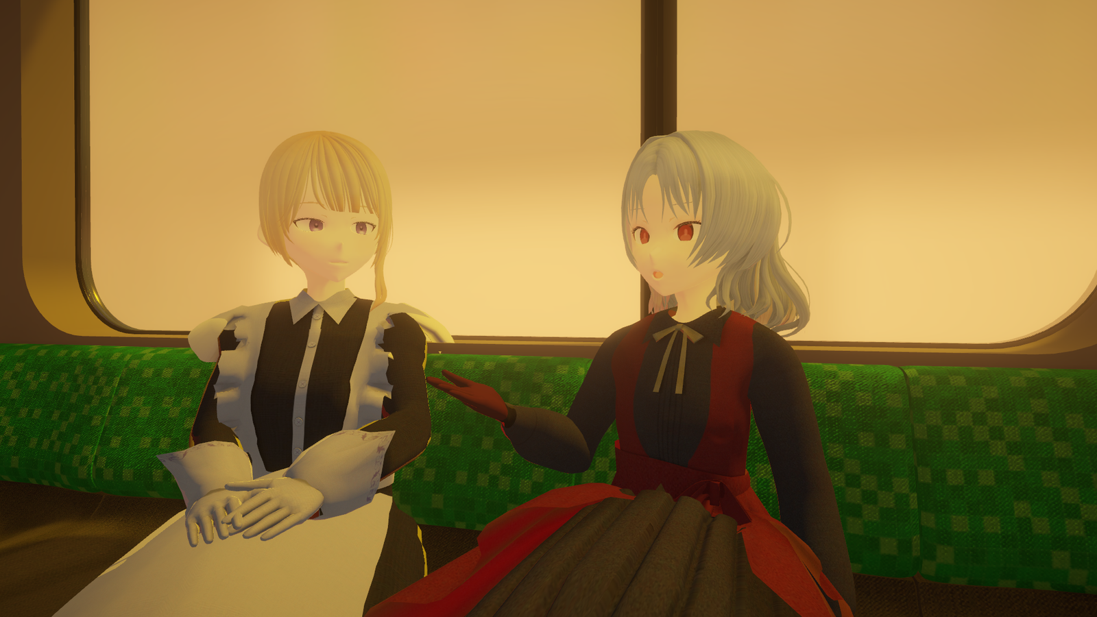 車内でメイドと少女が語らう回想シーン