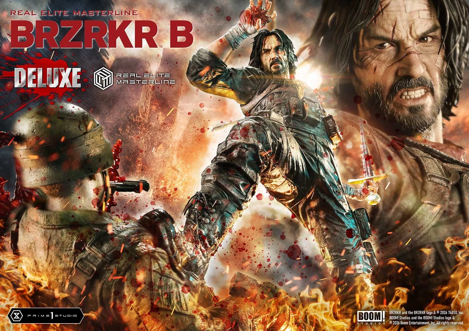 キアヌ・リーヴス原作『BRZRKR』の「B」、血塗られた1/4スケールスタチューで完全立体化