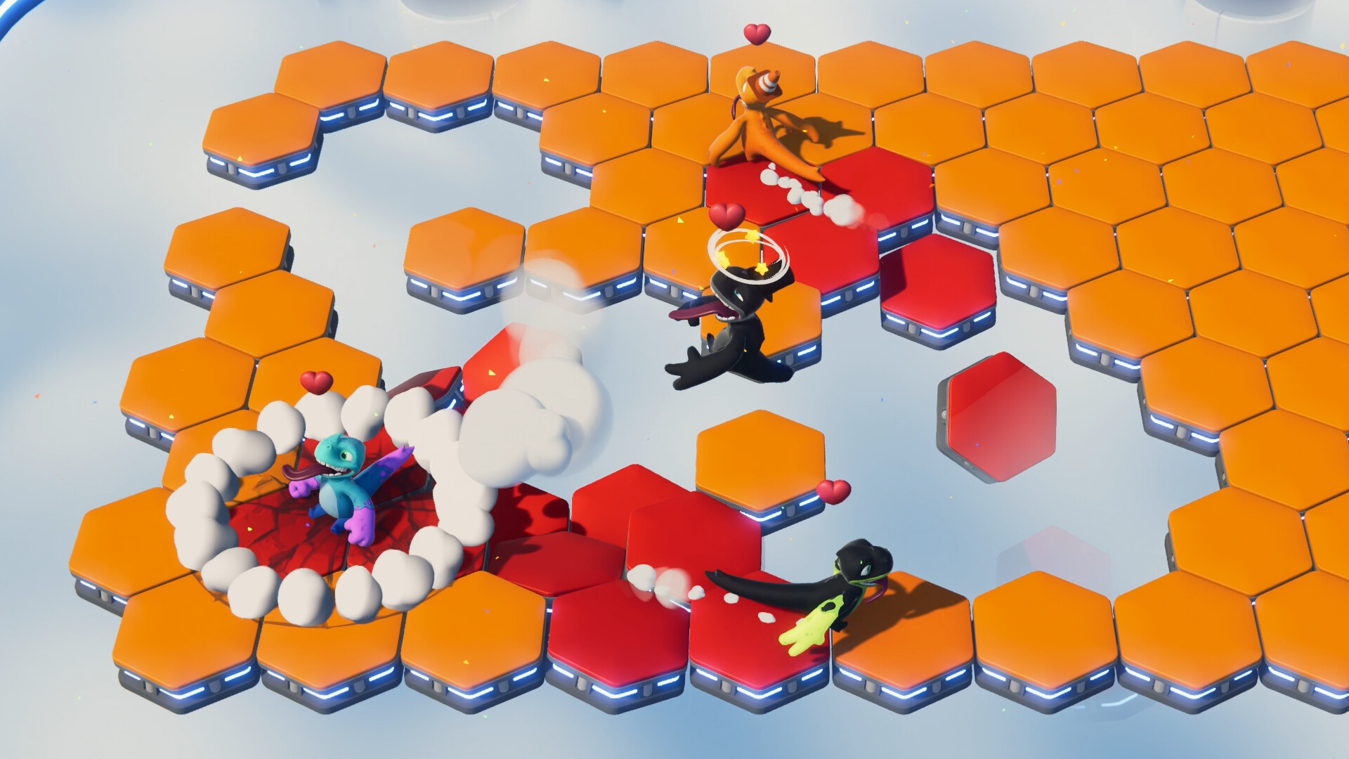 六角形の足場が崩れていくミニゲーム