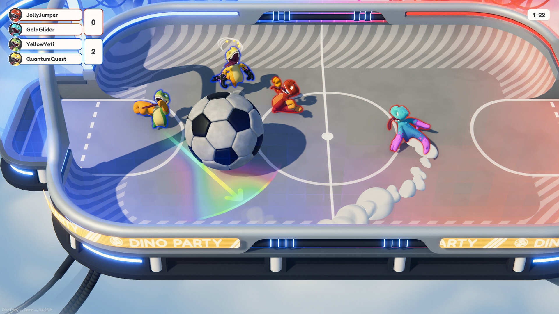 『DINO PARTY』ロゴ付きコートでの2vs2サッカーバトル
