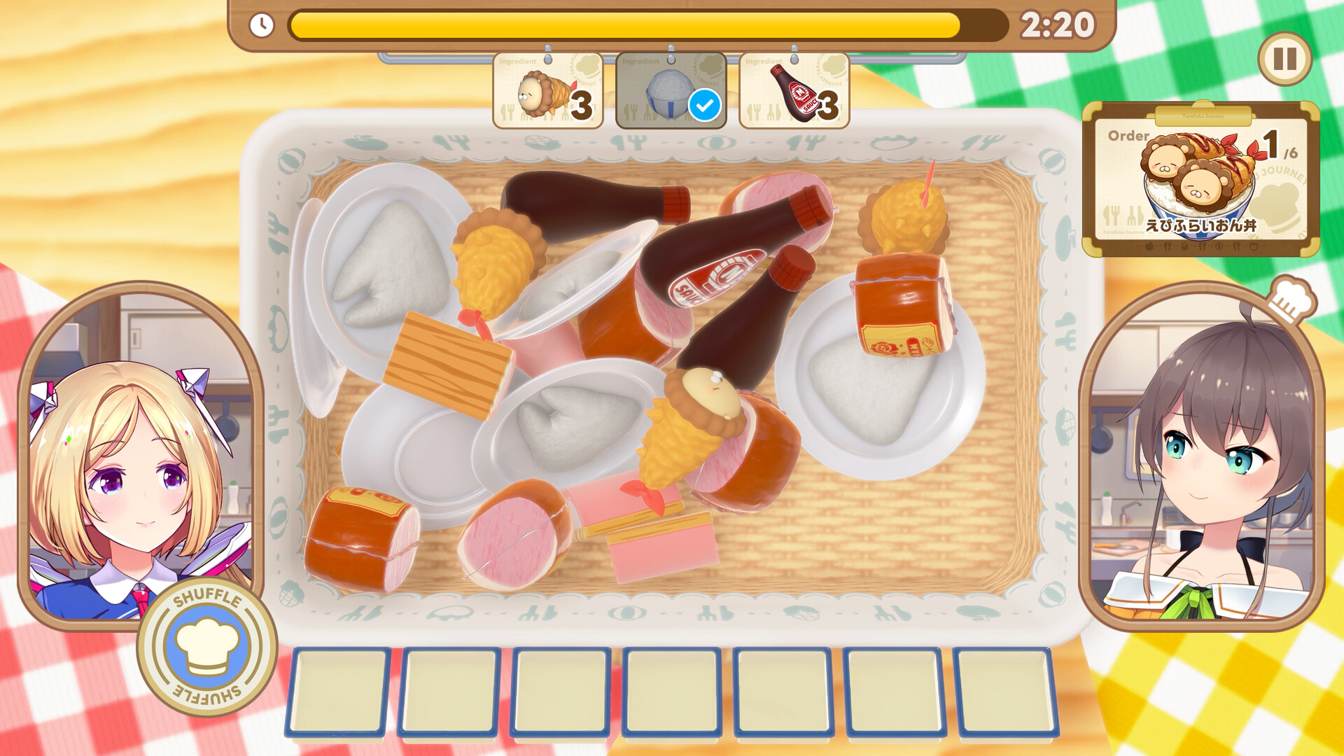 食材を仕分けて料理を完成させるミニゲーム画面