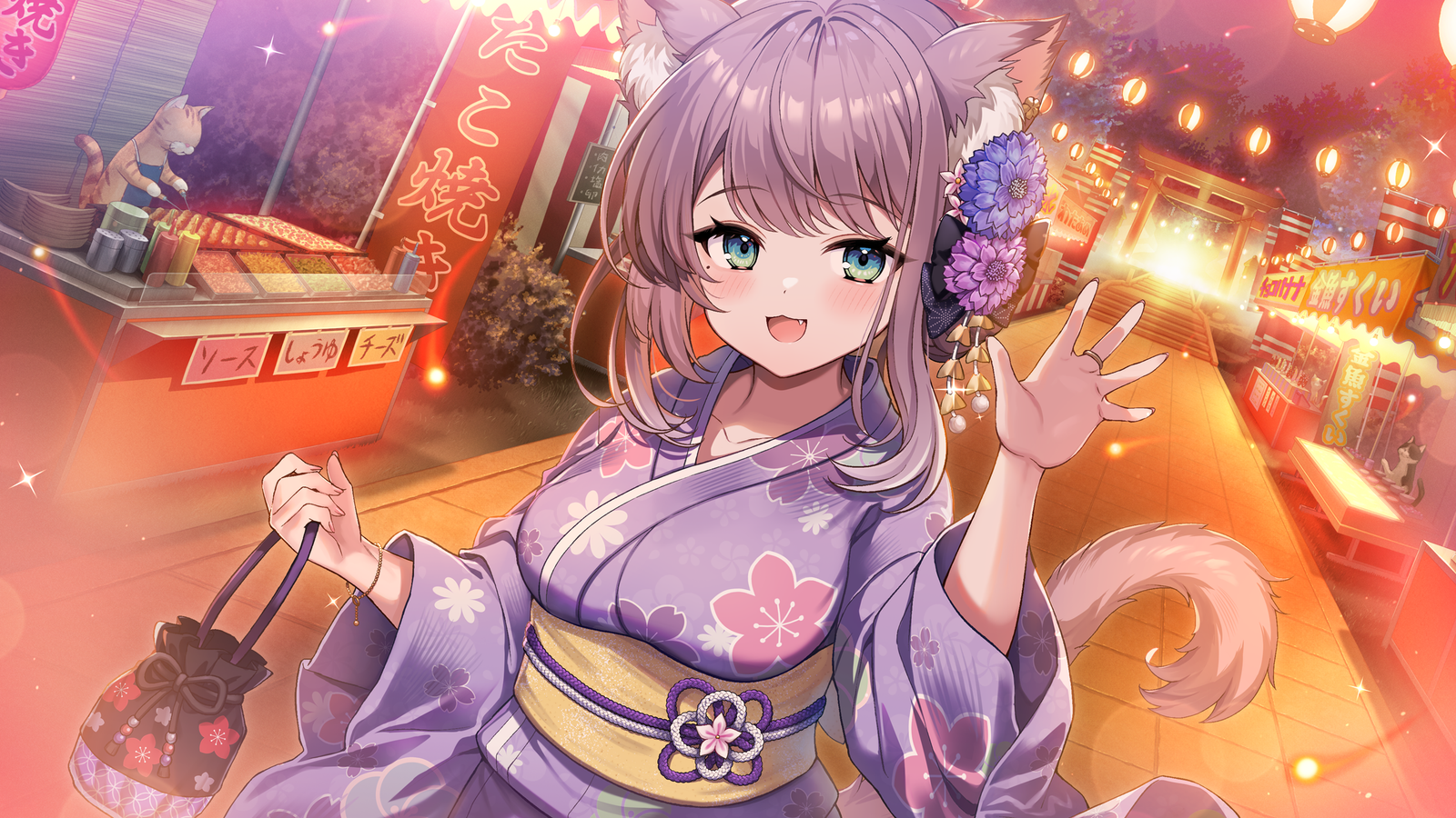 祭りの夜、猫耳姿の美月もものCG