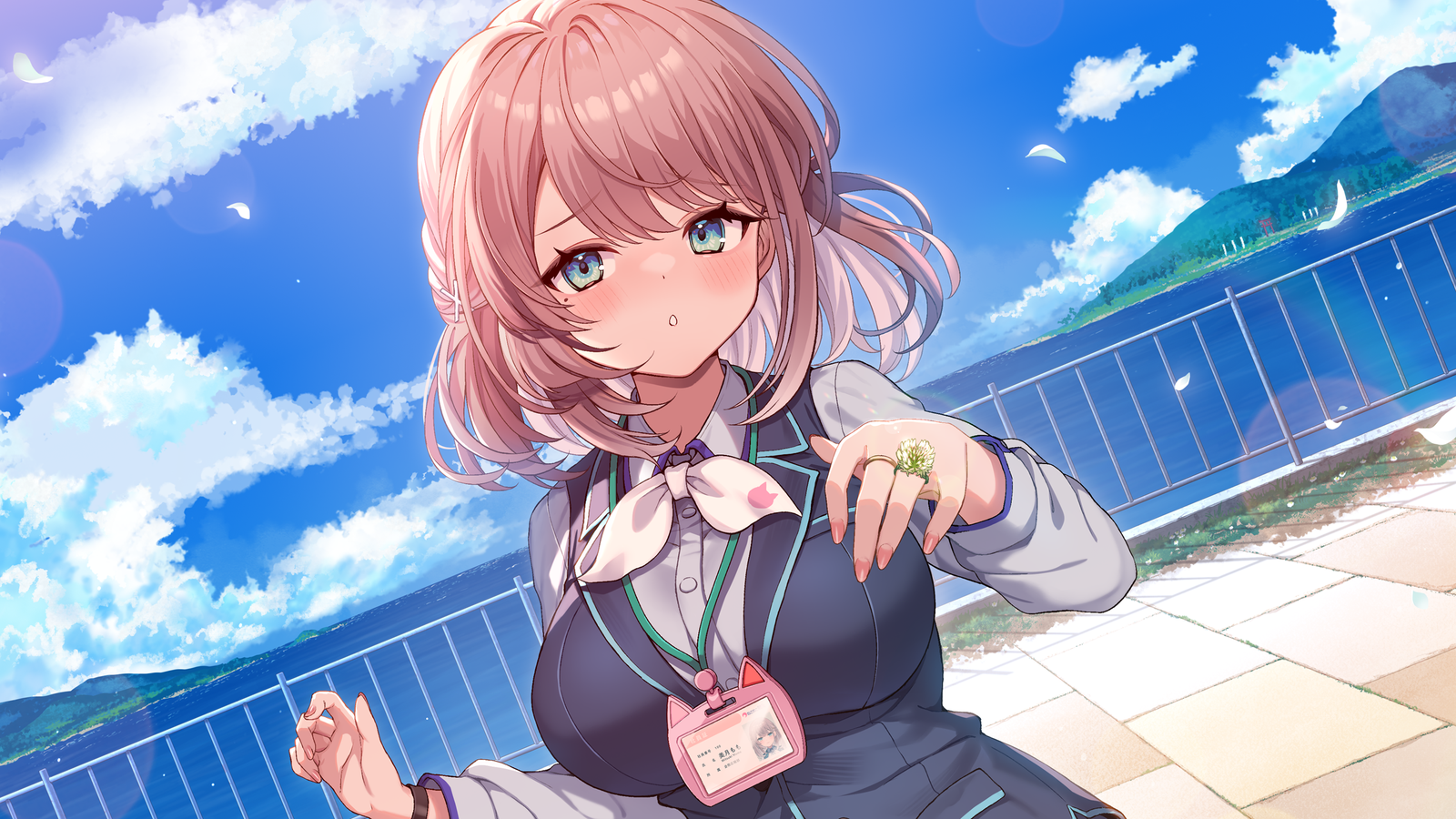 屋上で社員証を下げた美月もものCG