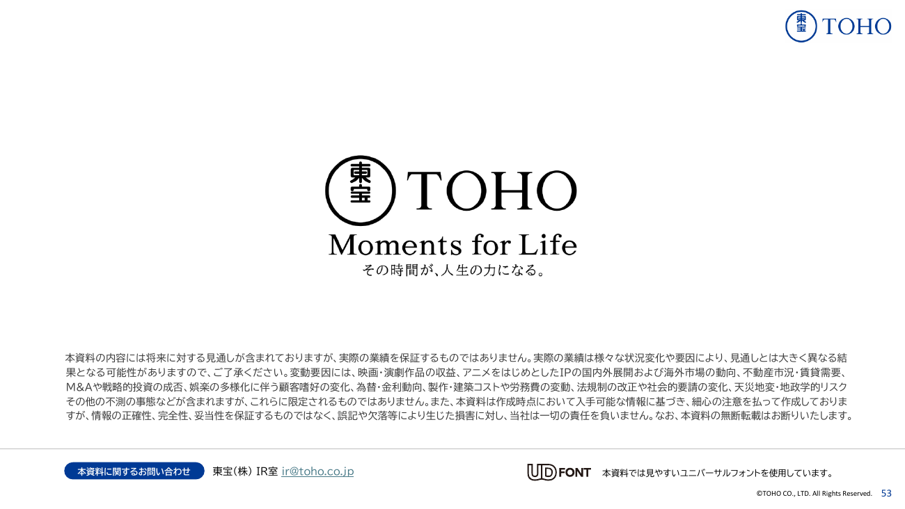 東宝 2027年2月期 第1四半期 決算説明資料 54ページ
