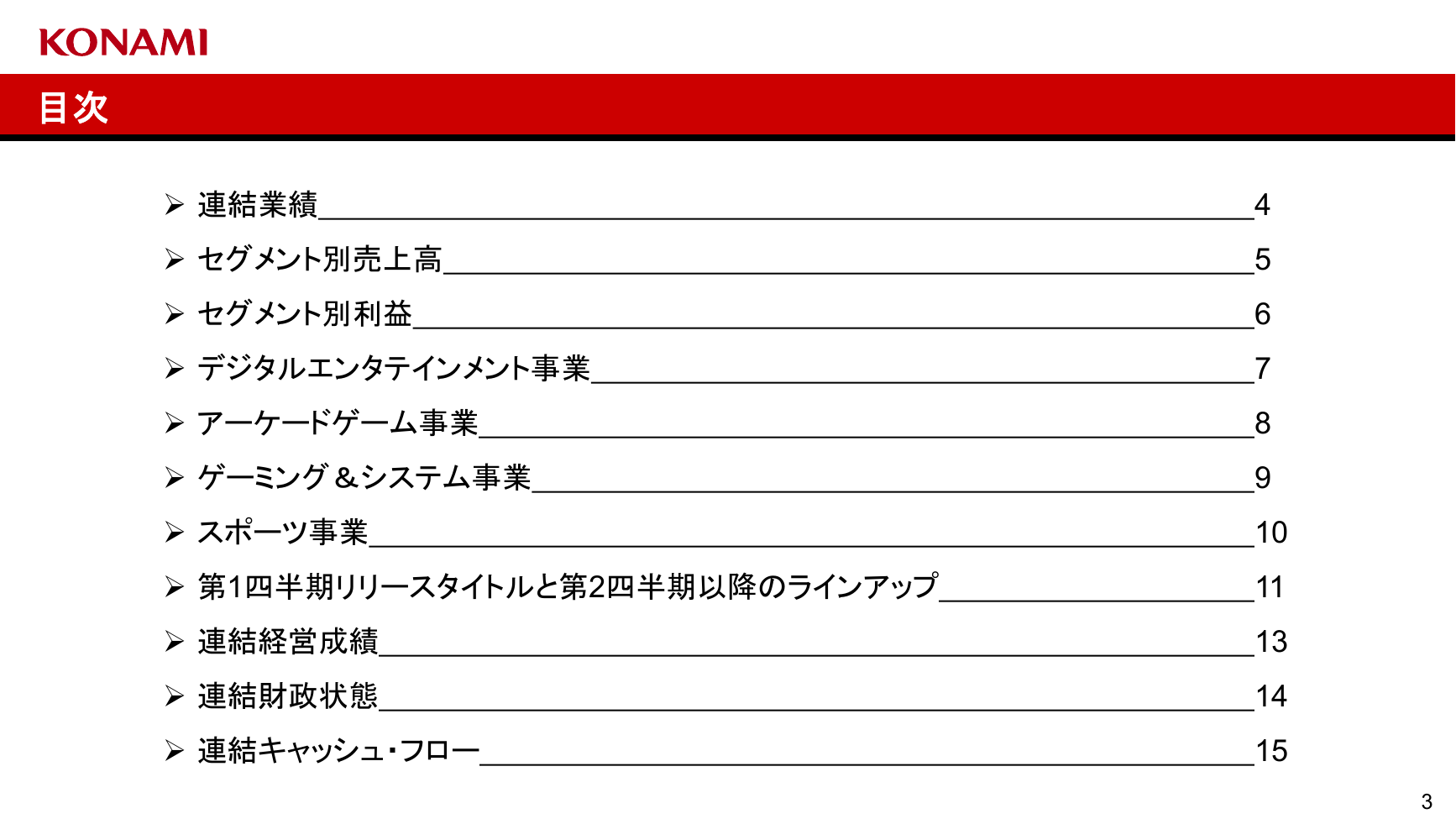 コナミG 2027年3月期 第1四半期 決算発表資料 3ページ