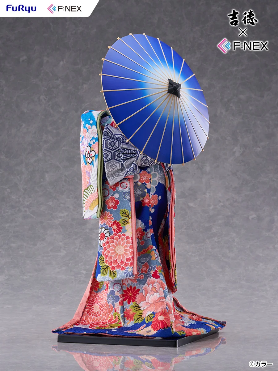 青い和傘に隠れた綾波レイの背面
