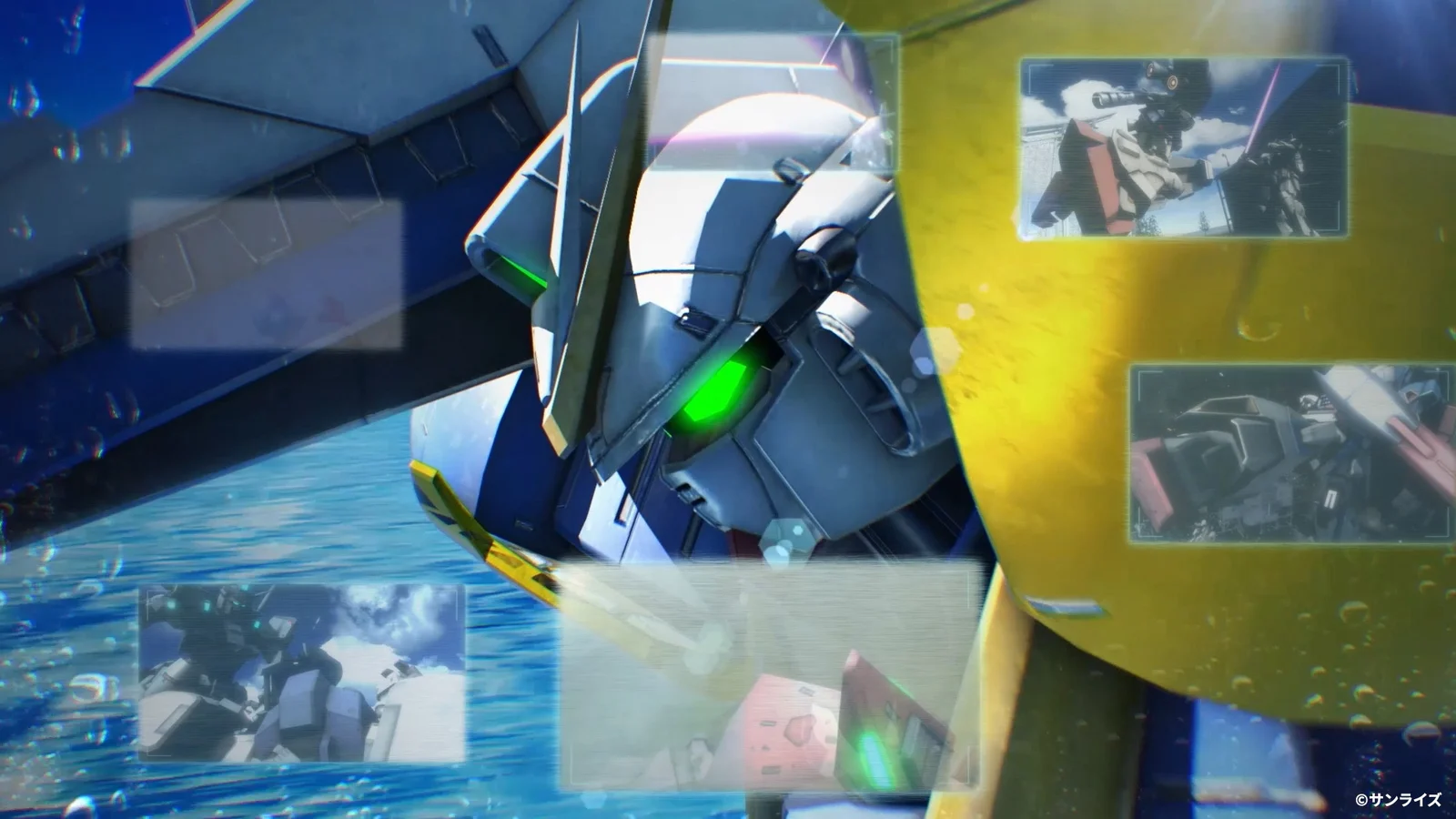 過去の戦闘映像を背に映るV2アサルトバスターガンダム