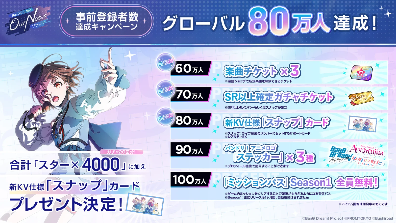 『BanG Dream! Our Notes』事前登録グローバル80万人突破！新KV「スナップ」カード配布決定、100万人ゴールまであと少し