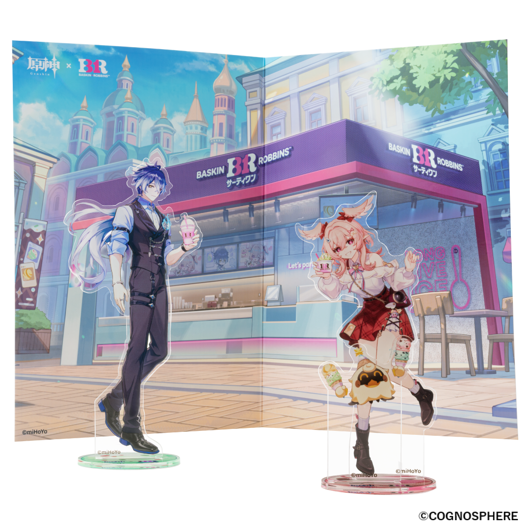 背景台紙の前に飾ったアクリルスタンド