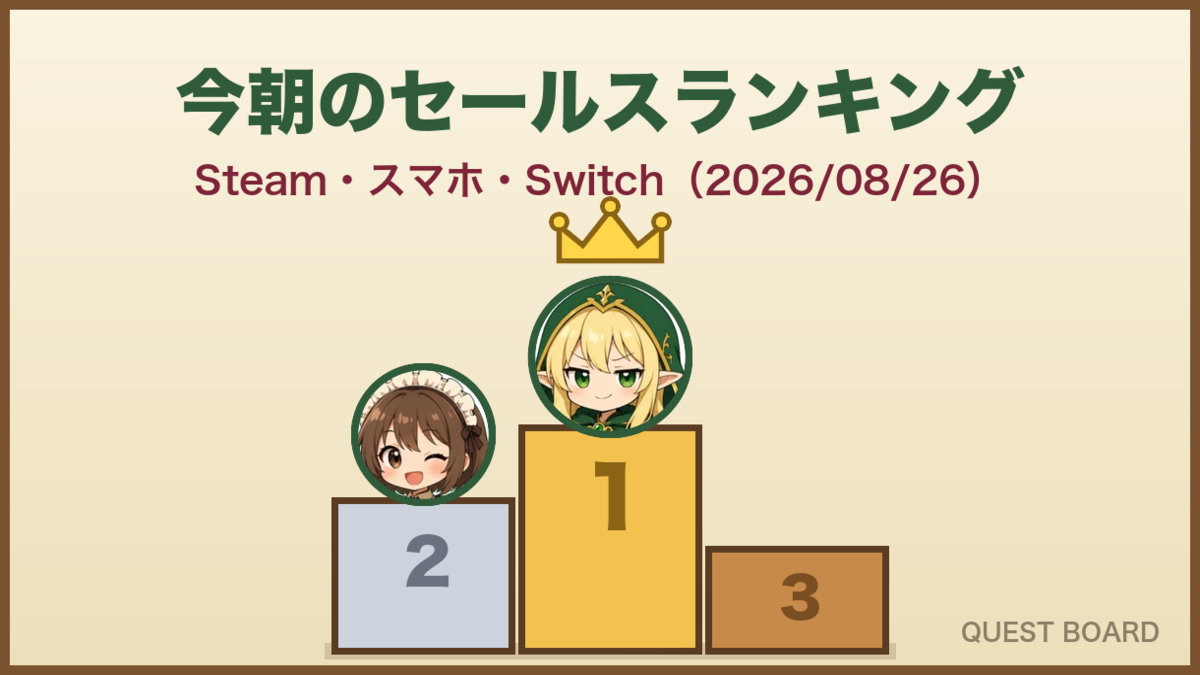 【毎朝ランキング】売れ筋TOP10（2026/08/26）：Switch 2首位に『ELDEN RING Tarni…』、Steamに『Aliens: Fireteam…』が初登場3位
