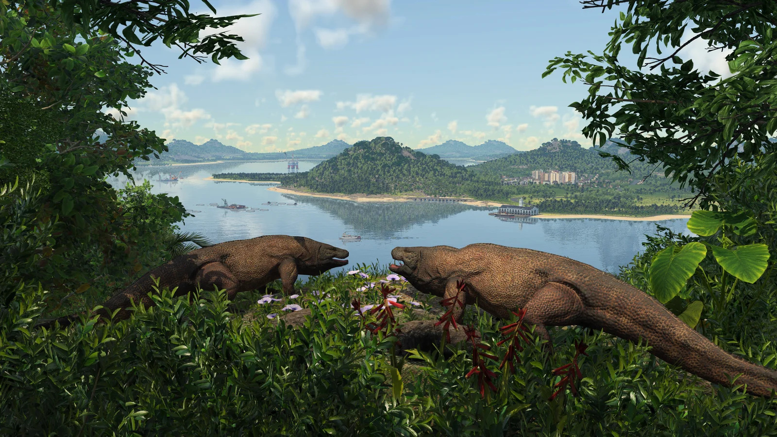 熱帯の島を見渡すコモドドラゴン